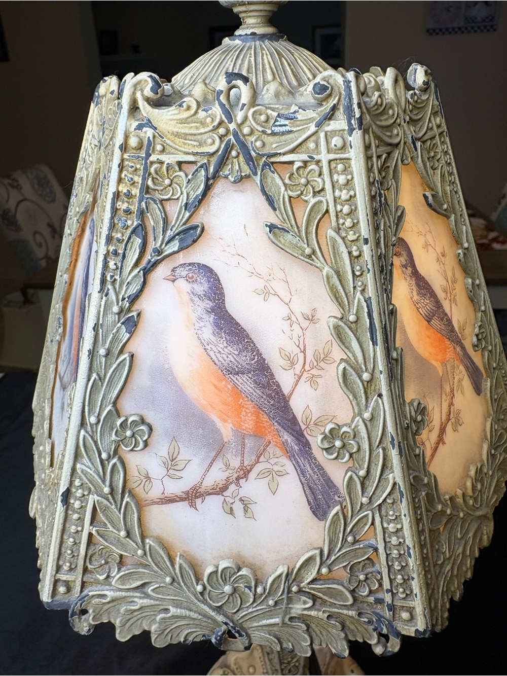 Antique Cast Metal Boudoir Lamp Decorative Bird Relief / Similar Lamps Made 1920 - Picture 8 of 16
